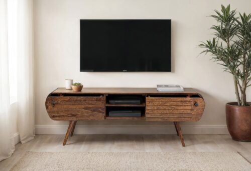Lowboard Sheesham Massivholz 160 cm TV Board mit 2 Schubladen – Bild 5