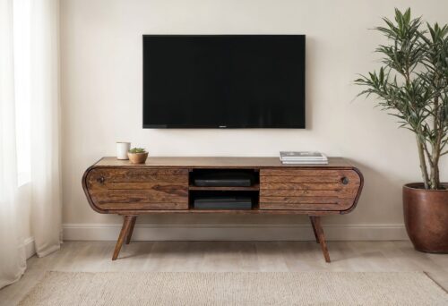 Lowboard Sheesham Massivholz 160 cm TV Board mit 2 Schubladen – Bild 3