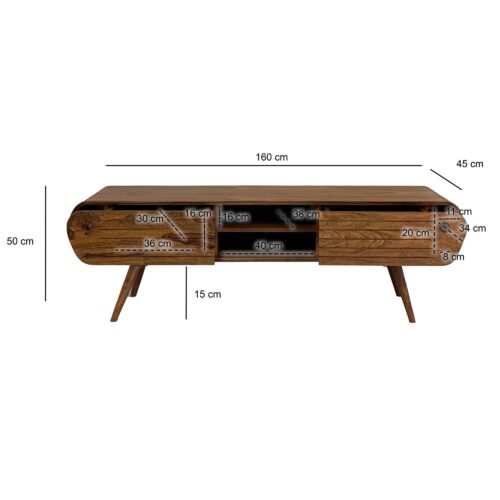Lowboard Sheesham Massivholz 160 cm TV Board mit 2 Schubladen – Bild 4