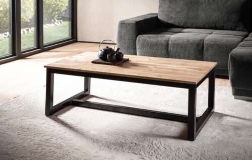 Couchtisch 110x60x40 cm Akazie Massivholz Industrial Groß Design Wohnzimmertisch Rechteckig – Bild 3