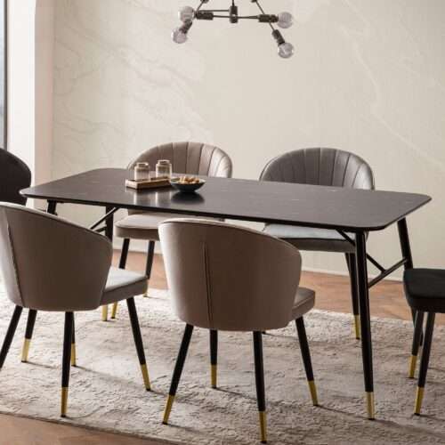 Esszimmertisch 120x60x76 cm Esstisch Schwarz in Marmor-Optik Modern Küchentisch Klein – Bild 2