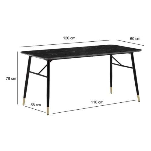 Esszimmertisch 120x60x76 cm Esstisch Schwarz in Marmor-Optik Modern Küchentisch Klein – Bild 4