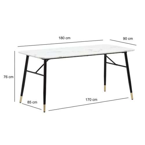 Esszimmertisch 180x90x76 cm Esstisch Weiß in Marmor-Optik Modern Küchentisch Groß – Bild 4