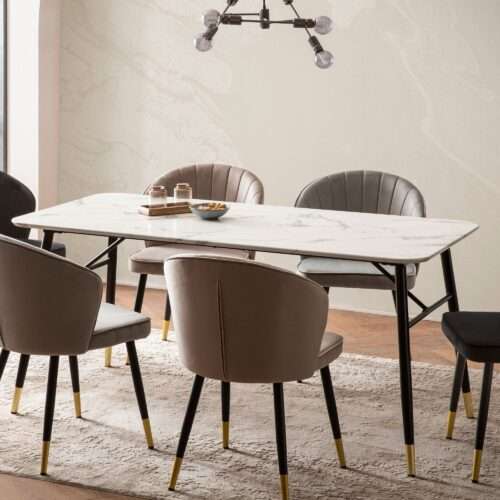 Esszimmertisch 180x90x76 cm Esstisch Weiß in Marmor-Optik Modern Küchentisch Groß – Bild 2