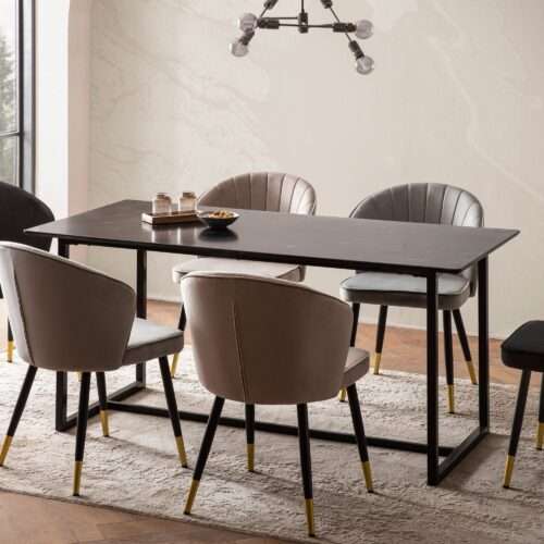Esszimmertisch 160x80x76 cm Küchentisch Schwarz in Marmor-Optik Modern Esstisch Groß – Bild 2