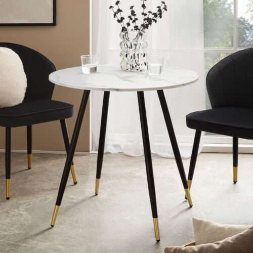 Esszimmertisch 75x75x76 cm Marmor-Optik Weiß Esstisch Modern Küchentisch mit Metallbeinen – Bild 2