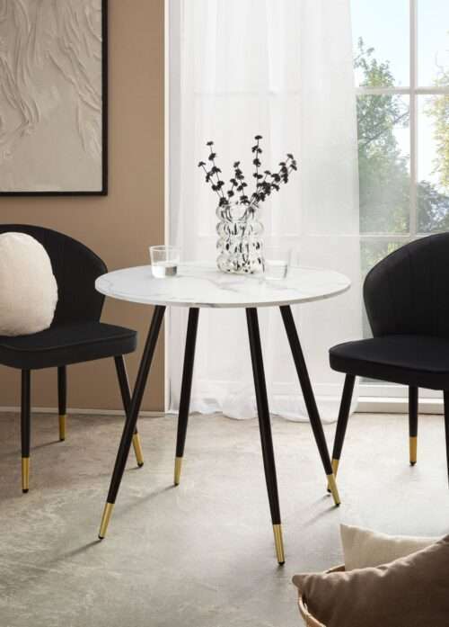 Esszimmertisch 75x75x76 cm Marmor-Optik Weiß Esstisch Modern Küchentisch mit Metallbeinen – Bild 3