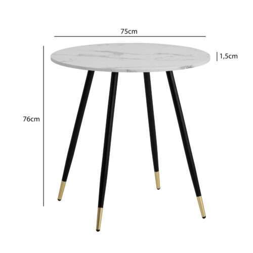 Esszimmertisch 75x75x76 cm Marmor-Optik Weiß Esstisch Modern Küchentisch mit Metallbeinen – Bild 4