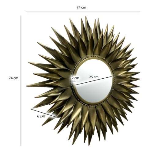 Wandspiegel Sonne 74 cm Metall Design Hängespiegel Messing Antik Eisen – Bild 4