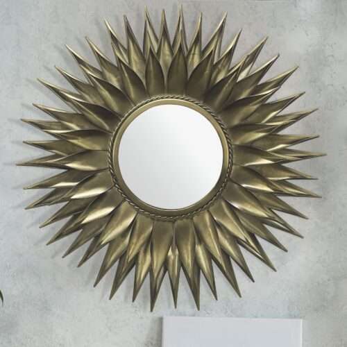 Wandspiegel Sonne 74 cm Metall Design Hängespiegel Messing Antik Eisen – Bild 2