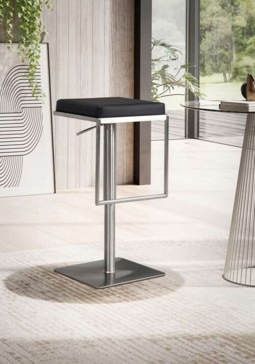 Barhocker Schwarz Kunstleder Edelstahl Design Barstuhl Modern Tresenstuhl Drehbar Gepolstert – Bild 3