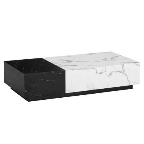 Couchtisch 120x60x28 cm Weiß Schwarz Sofatisch in Marmor-Optik Modern Wohnzimmertisch