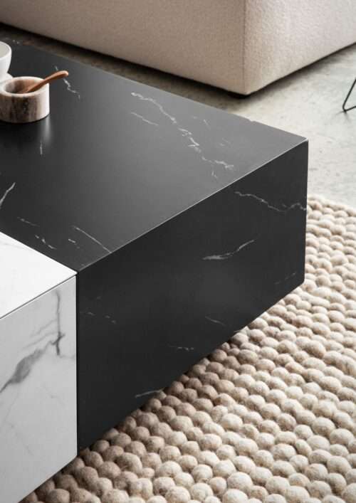Couchtisch 120x60x28 cm Weiß Schwarz Sofatisch in Marmor-Optik Modern Wohnzimmertisch – Bild 5