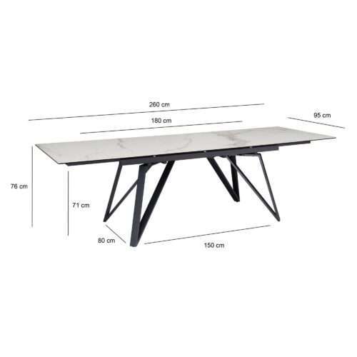 Esszimmertisch 180 - 260 cm Ausziehbar Keramik Glas Weiß Keramiktisch Marmor-Optik Groß – Bild 4