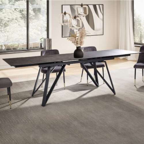 Esszimmertisch 180 - 260 cm Ausziehbar Keramik Glas Schwarz Keramiktisch Groß Designer Küchentisch – Bild 2