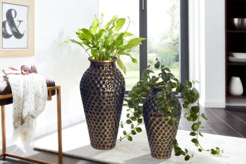 Deko Vase 2er Set Aluminium Gold Amphore Blumenvase Modern Dekovase – Bild 3