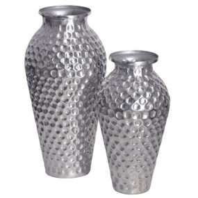 Deko Vase 2er Set Aluminium Silber Amphore Blumenvase Modern Dekovase