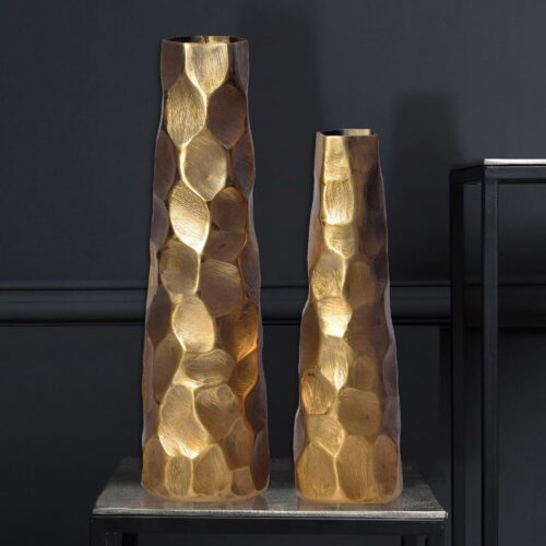 Deko Vase 2er Set Aluminium Gold Blumenvase Modern Dekovase – Bild 2