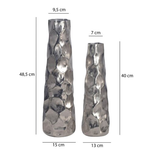 Deko Vase 2er Set Aluminium Silber Blumenvase Modern Dekovase – Bild 4