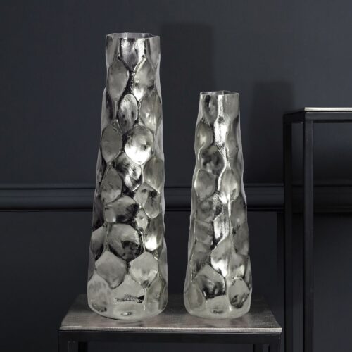 Deko Vase 2er Set Aluminium Silber Blumenvase Modern Dekovase – Bild 2