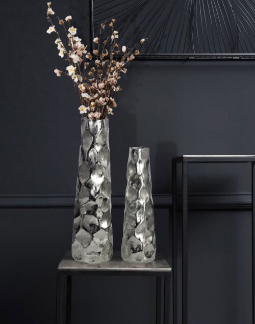 Deko Vase 2er Set Aluminium Silber Blumenvase Modern Dekovase – Bild 3