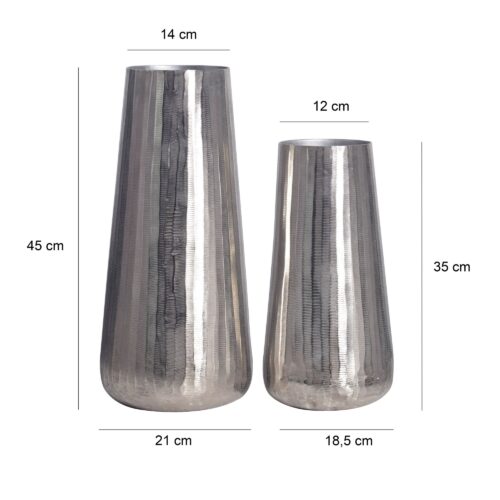 Deko Vase 2er Set Aluminium Silber Rund Blumenvase Modern Dekovase – Bild 4