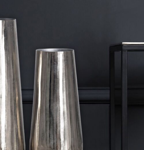 Deko Vase 2er Set Aluminium Silber Rund Blumenvase Modern Dekovase – Bild 5