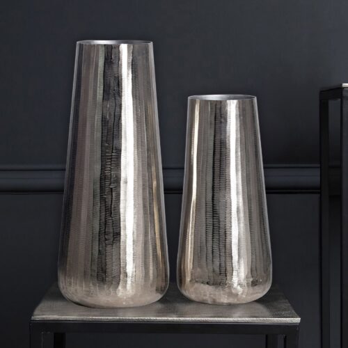 Deko Vase 2er Set Aluminium Silber Rund Blumenvase Modern Dekovase – Bild 2