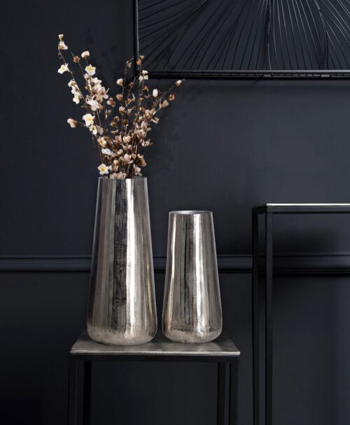 Deko Vase 2er Set Aluminium Silber Rund Blumenvase Modern Dekovase – Bild 3