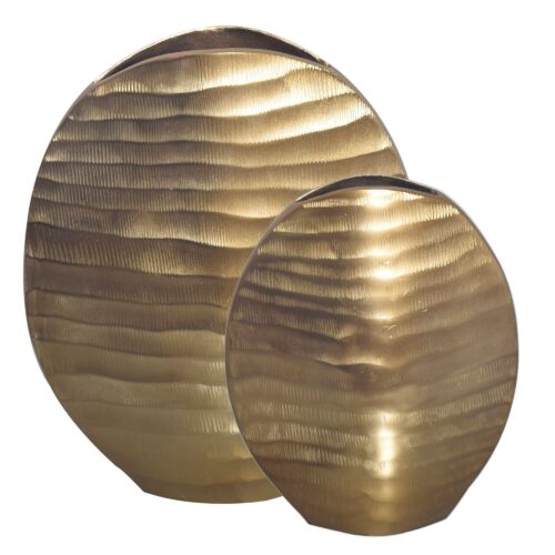 Deko Vase 2er Set Aluminium Gold Blumenvase Wellenmuster Modern Dekovase