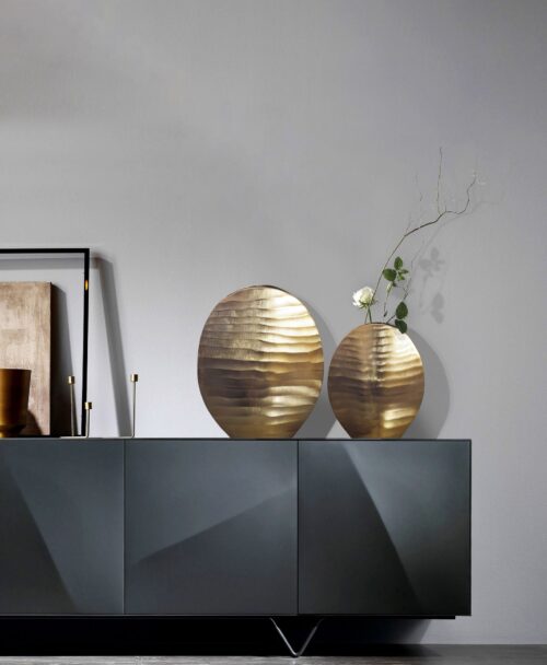 Deko Vase 2er Set Aluminium Gold Blumenvase Wellenmuster Modern Dekovase – Bild 3
