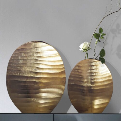 Deko Vase 2er Set Aluminium Gold Blumenvase Wellenmuster Modern Dekovase – Bild 2