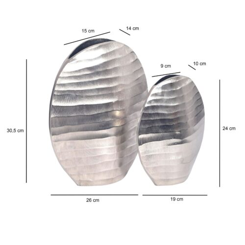 Deko Vase 2er Set Aluminium Silber Blumenvase Wellenmuster Modern Dekovase – Bild 4