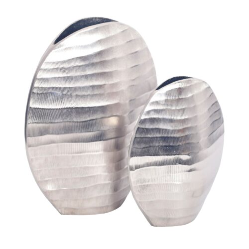 Deko Vase 2er Set Aluminium Silber Blumenvase Wellenmuster Modern Dekovase – Bild 7
