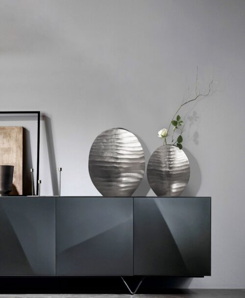 Deko Vase 2er Set Aluminium Silber Blumenvase Wellenmuster Modern Dekovase – Bild 3