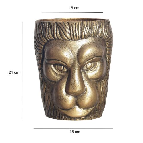 Deko Vase Löwenkopf 21 cm Aluminium Gold Blumenvase Modern Klein – Bild 4