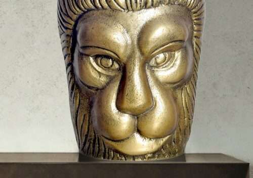 Deko Vase Löwenkopf 21 cm Aluminium Gold Blumenvase Modern Klein – Bild 6