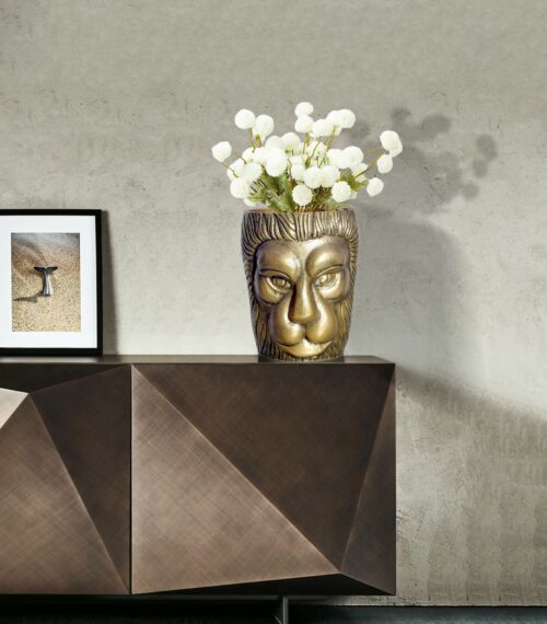 Deko Vase Löwenkopf 21 cm Aluminium Gold Blumenvase Modern Klein – Bild 3