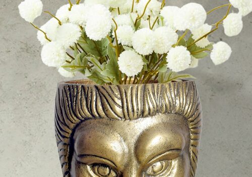 Deko Vase Löwenkopf 21 cm Aluminium Gold Blumenvase Modern Klein – Bild 5