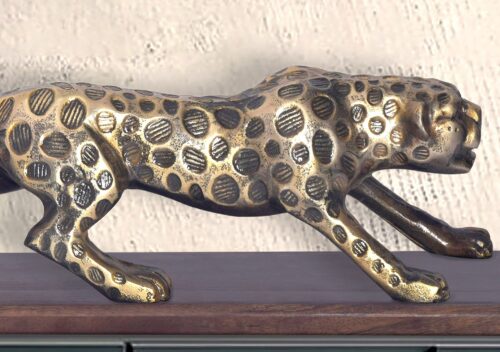 Dekofigur Panther Aluminium Gold 63 cm mit Massivholz-Sockel Design Metall – Bild 5