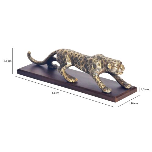 Dekofigur Panther Aluminium Gold 63 cm mit Massivholz-Sockel Design Metall – Bild 4
