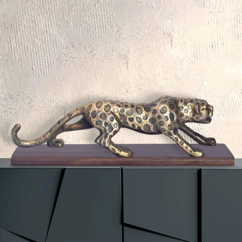 Dekofigur Panther Aluminium Gold 63 cm mit Massivholz-Sockel Design Metall – Bild 2