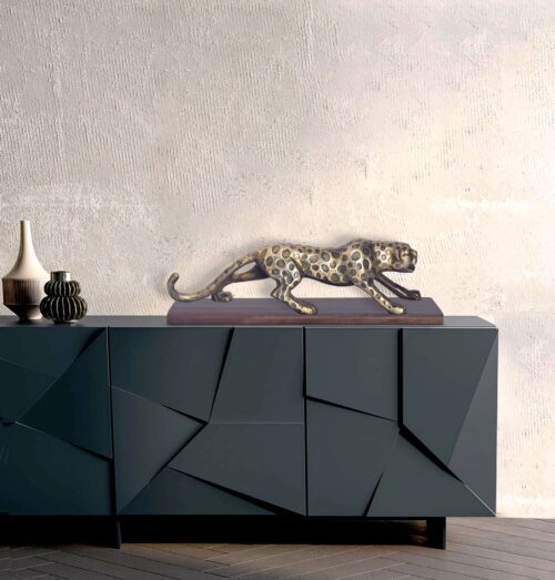 Dekofigur Panther Aluminium Gold 63 cm mit Massivholz-Sockel Design Metall – Bild 3