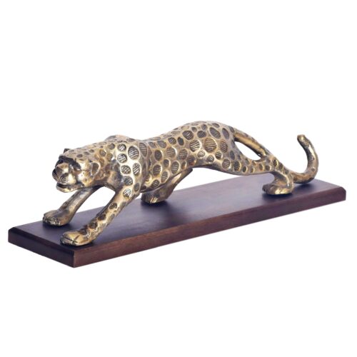 Dekofigur Panther Aluminium Gold 63 cm mit Massivholz-Sockel Design Metall – Bild 7