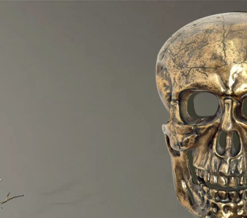 Wanddeko Totenkopf Aluminium Gold 41 cm Schädel Groß Design Wanddekoration – Bild 5