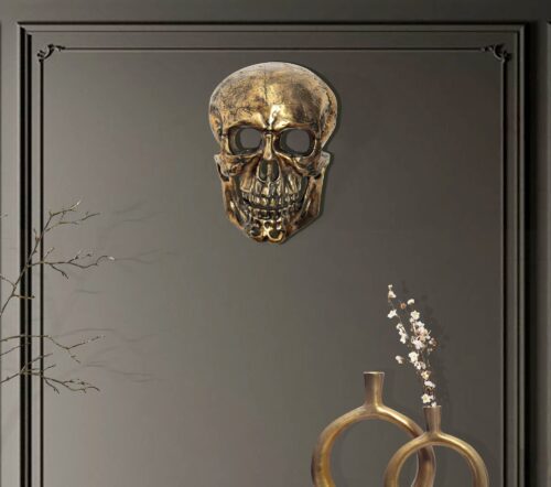 Wanddeko Totenkopf Aluminium Gold 41 cm Schädel Groß Design Wanddekoration – Bild 3