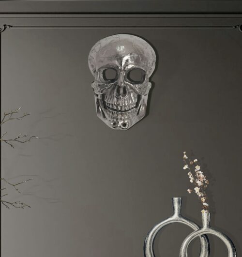 Wanddeko Totenkopf Aluminium Silber 41 cm Schädel Groß Design Wanddekoration – Bild 3