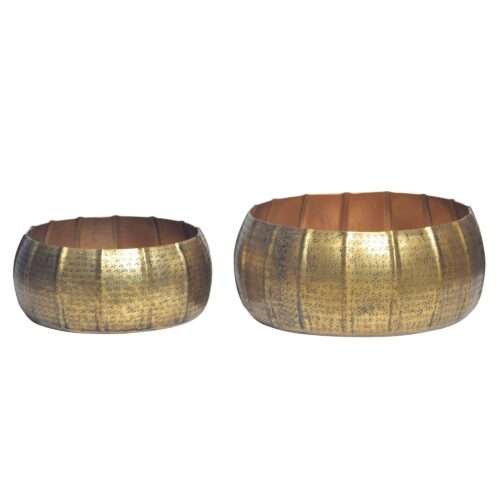 Pflanzgefäß 2er Set Metall Pflanzkübel Gold Design Pflanzenkübel Aluminium Rund