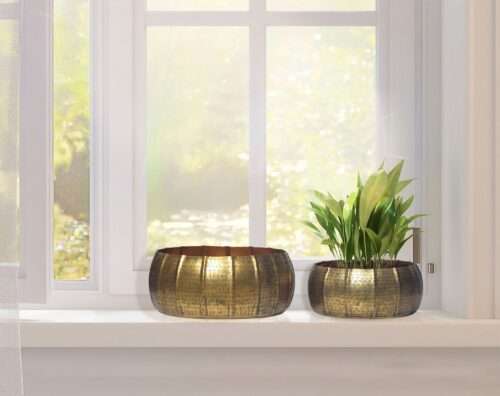 Pflanzgefäß 2er Set Metall Pflanzkübel Gold Design Pflanzenkübel Aluminium Rund – Bild 3