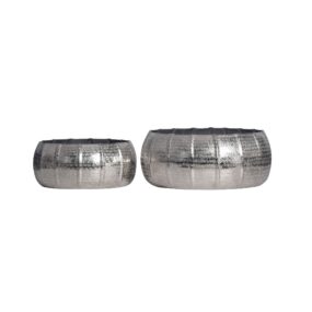 Pflanzgefäß 2er Set Metall Pflanzkübel Silber Design Pflanzenkübel Aluminium Rund